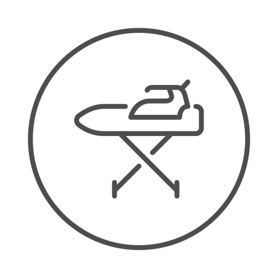 rundes Icon der Marke Awearable in grauer Schrift auf weißem Grund für Bügeln